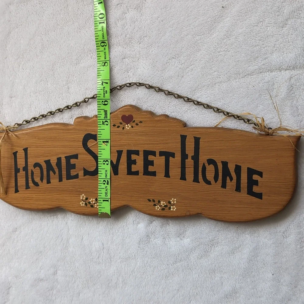 Vintage Home Sweet Home Hand Painted Wood Sign Floral CottageCore Hanging Folk